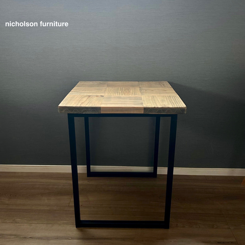 カフェテーブル 古材 足場板モザイク アイアン スクエア脚 ダイニング