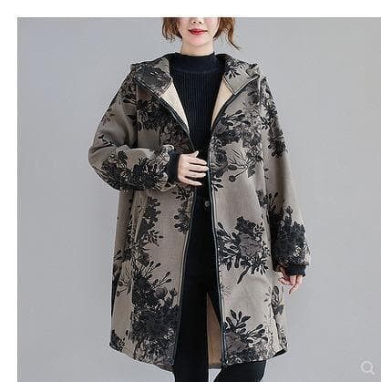 新品大きいサイズ　レディース　秋冬裏起毛　コート　アウター　フード 花柄レトロ3 6,224円