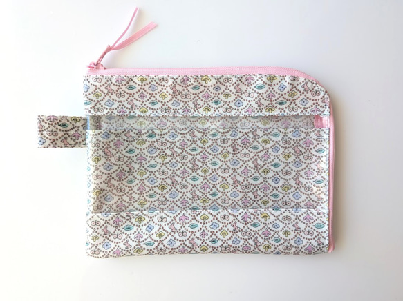 仕切付きA6（お薬手帳）L字ファスナー クリアポーチ フォレスト