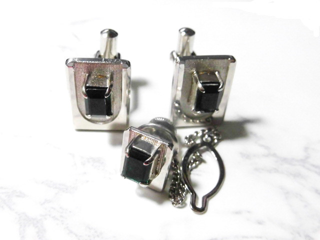 天然石 エメラルドタイピン・カフスボタンセット　　260101051