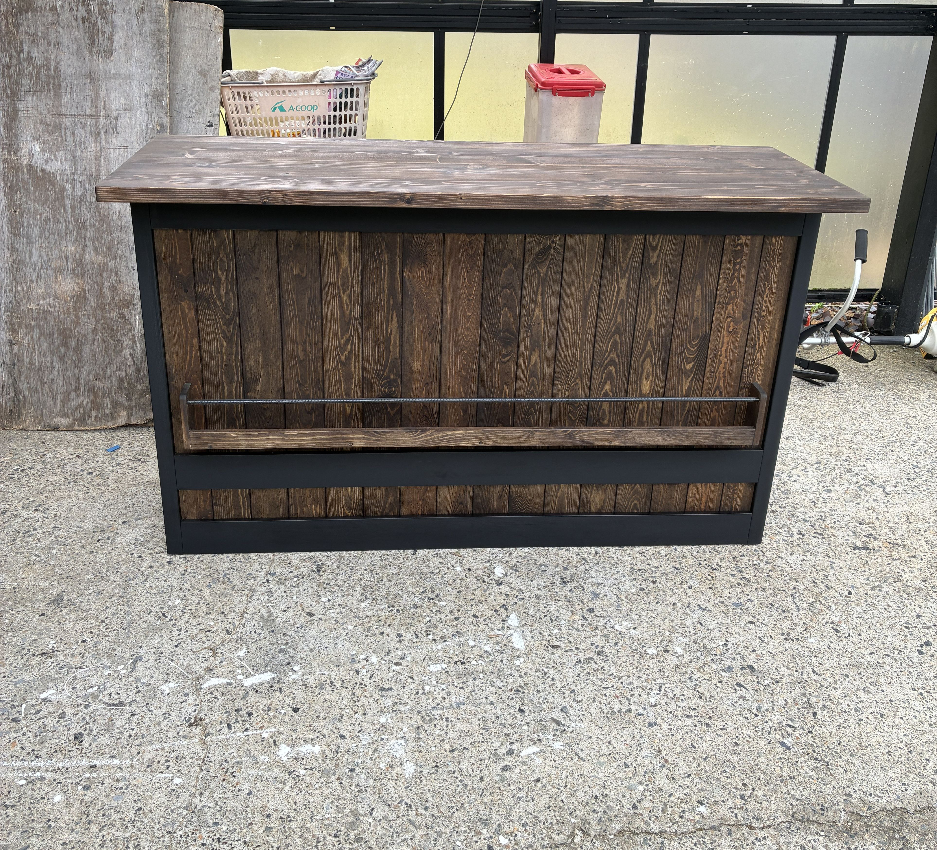 受注製作☆ブックシェルフ付き☆ブラック＆エボニー☆受付カウンターテーブル　レジカウンター【１５００】