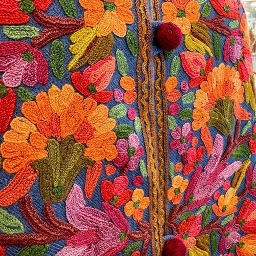 コート 秋 メリノウール×シルク刺繍 インド製 伝統工芸 手刺繍 ライト