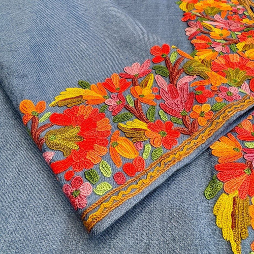 コート 秋 メリノウール×シルク刺繍 インド製 伝統工芸 手刺繍 ライト