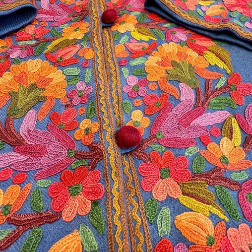 コート 秋 メリノウール×シルク刺繍 インド製 伝統工芸 手刺繍 ライト