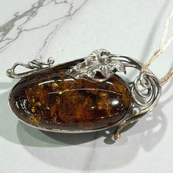 ペンダントトップ ネックレストップ シルバー925 琥珀 アンバー