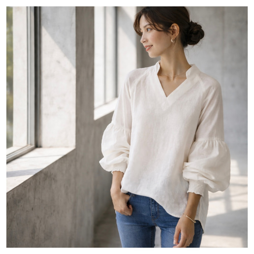 22色】ふっくら厚さ2倍のとろみダブルガーゼのギャザーボリューム袖の