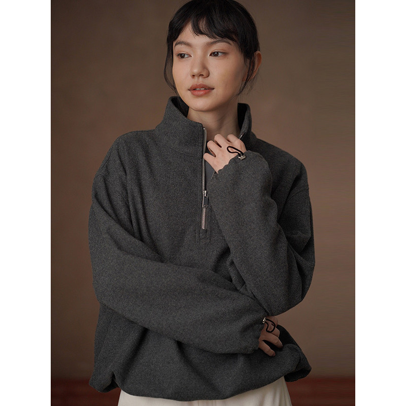 ほっこり着心地のウール入りセミオープンカラーニット#936