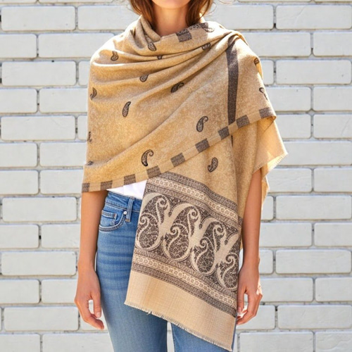 パシュミナショール カシミール刺繍 ペイズリー柄 インド製 一点物