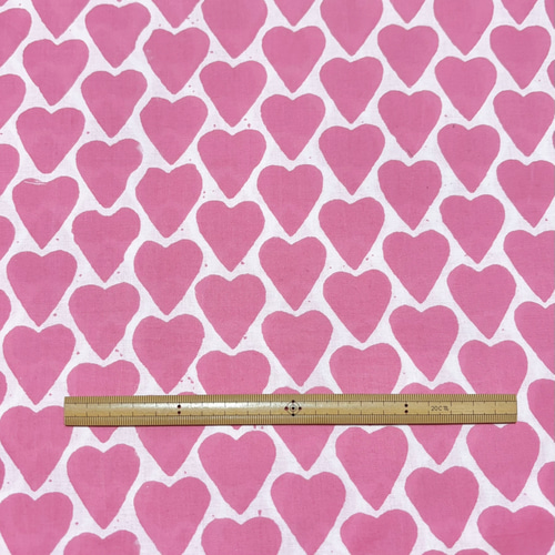 50cm単位】ピンクハート インド ハンドブロックプリント生地 コットン