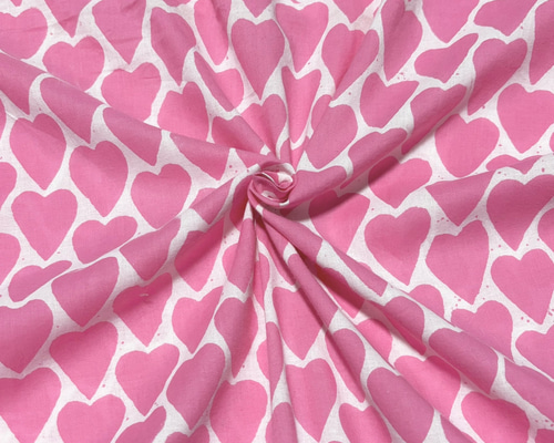 50cm単位】ピンクハート インド ハンドブロックプリント生地 コットン