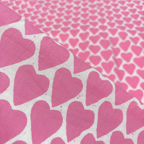 50cm単位】ピンクハート インド ハンドブロックプリント生地 コットン