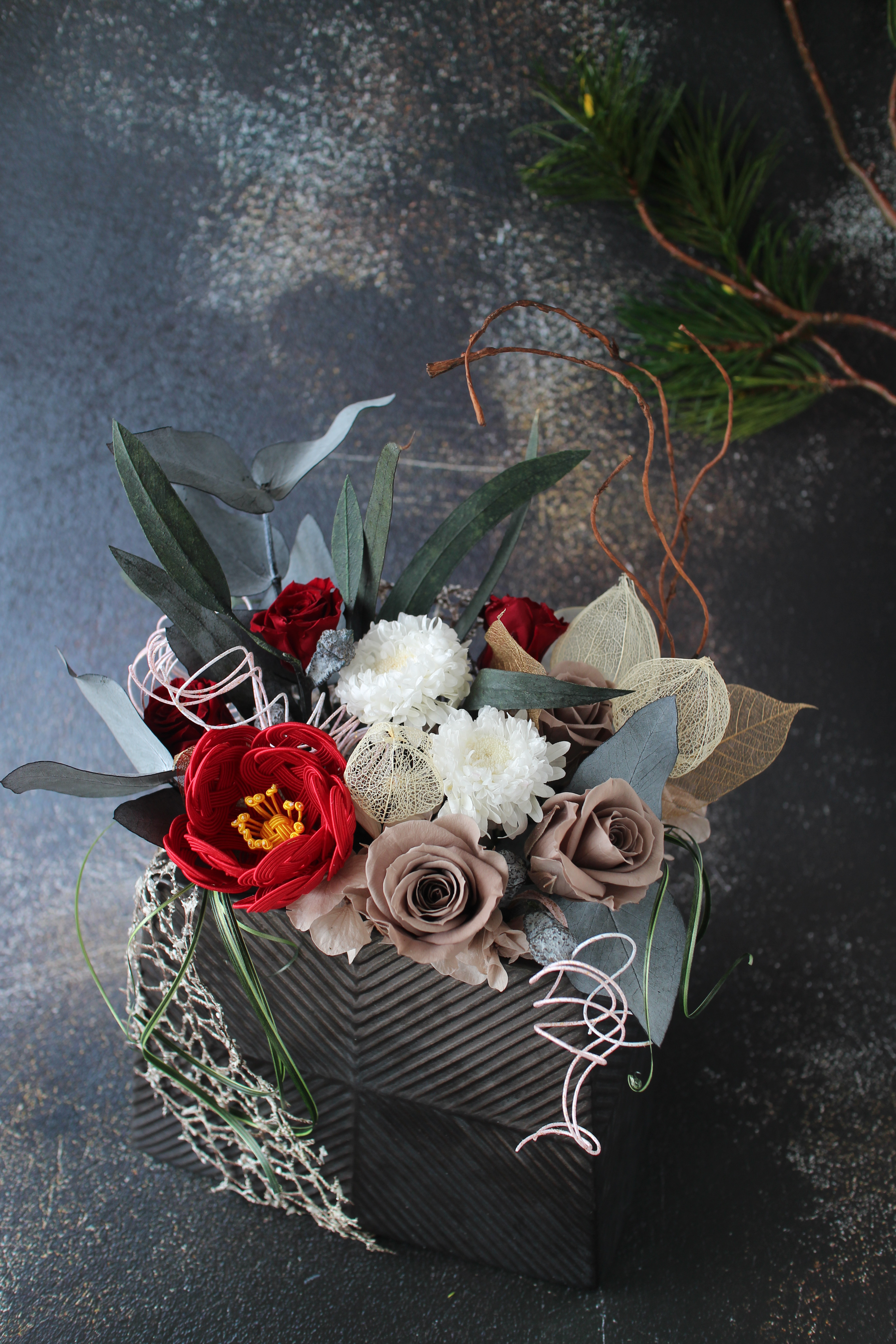 ～結花～  水引き椿の和モダンアレンジ  【️送料無料】