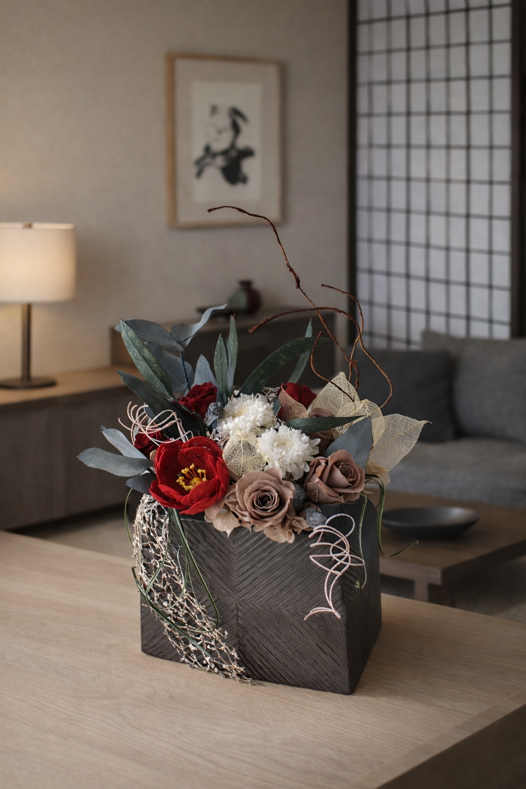 ～結花～  水引き椿の和モダンアレンジ  【️送料無料】