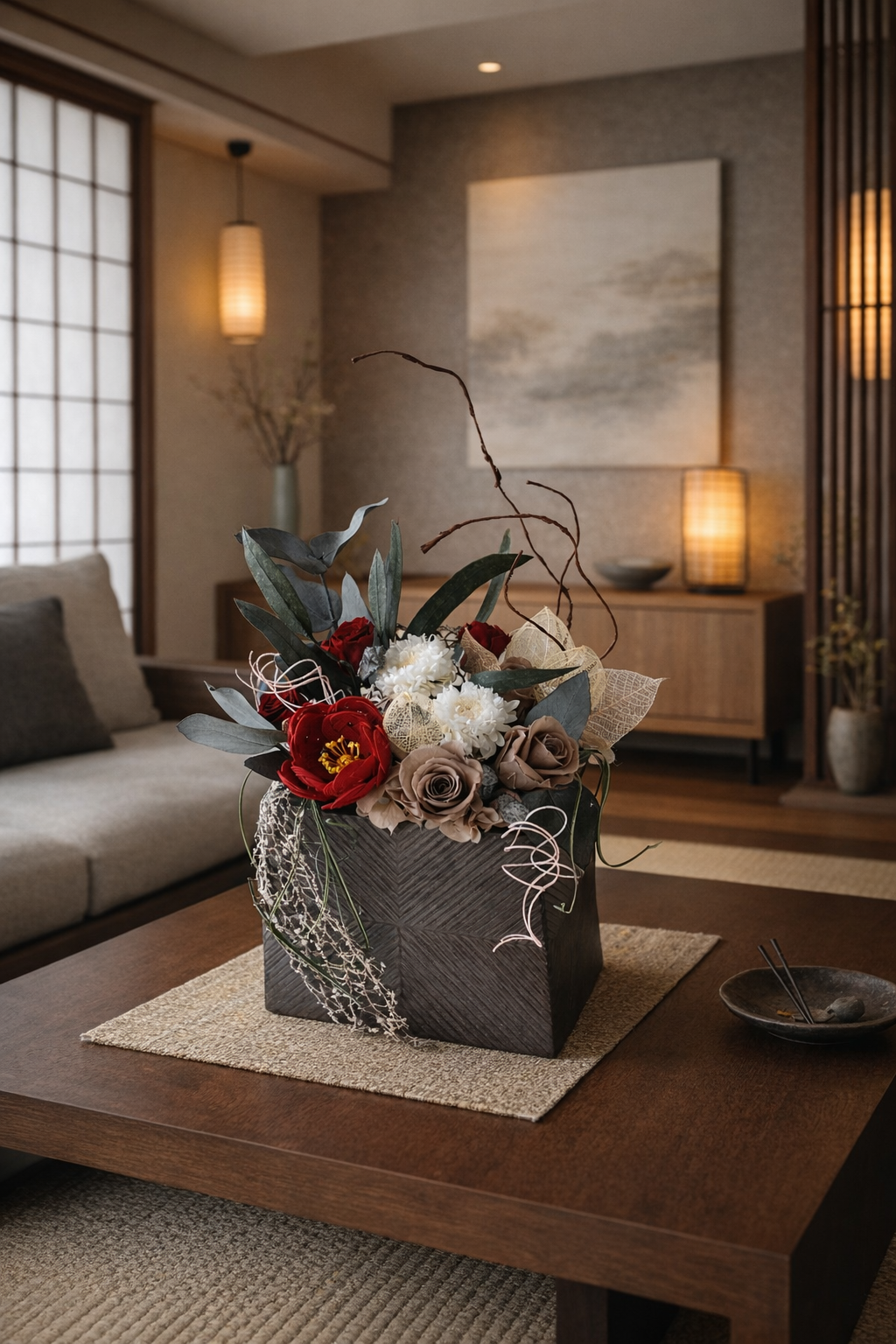 ～結花～  水引き椿の和モダンアレンジ  【️送料無料】