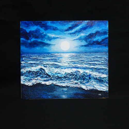 油彩画『月明かりの海』夜の静寂と波のきらめき｜原画・一点物 絵画