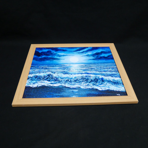 油彩画『月明かりの海』夜の静寂と波のきらめき｜原画・一点物 絵画