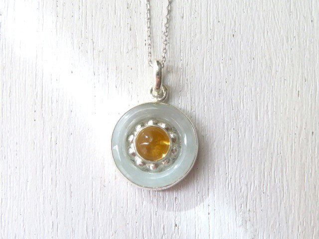 シルバー　翡翠＆シトリン　ペンダントネックレス