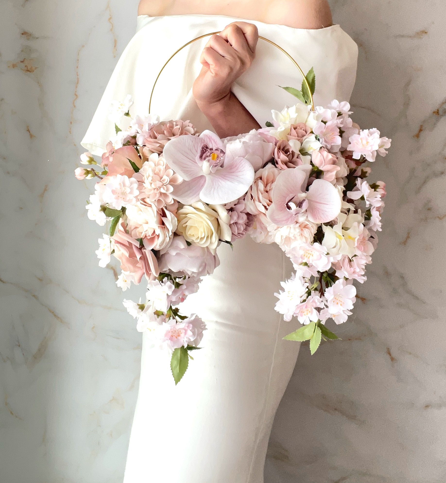 リバーシブル　フープブーケ　リングブーケ　桜ブーケ　高級造花　アーティフィシャルフラワー　ブーケ　和装ブーケ