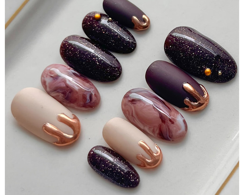 フラッシュ×とろ〜りチョコミラーネイル(ブラウン) ネイルチップ（つけ