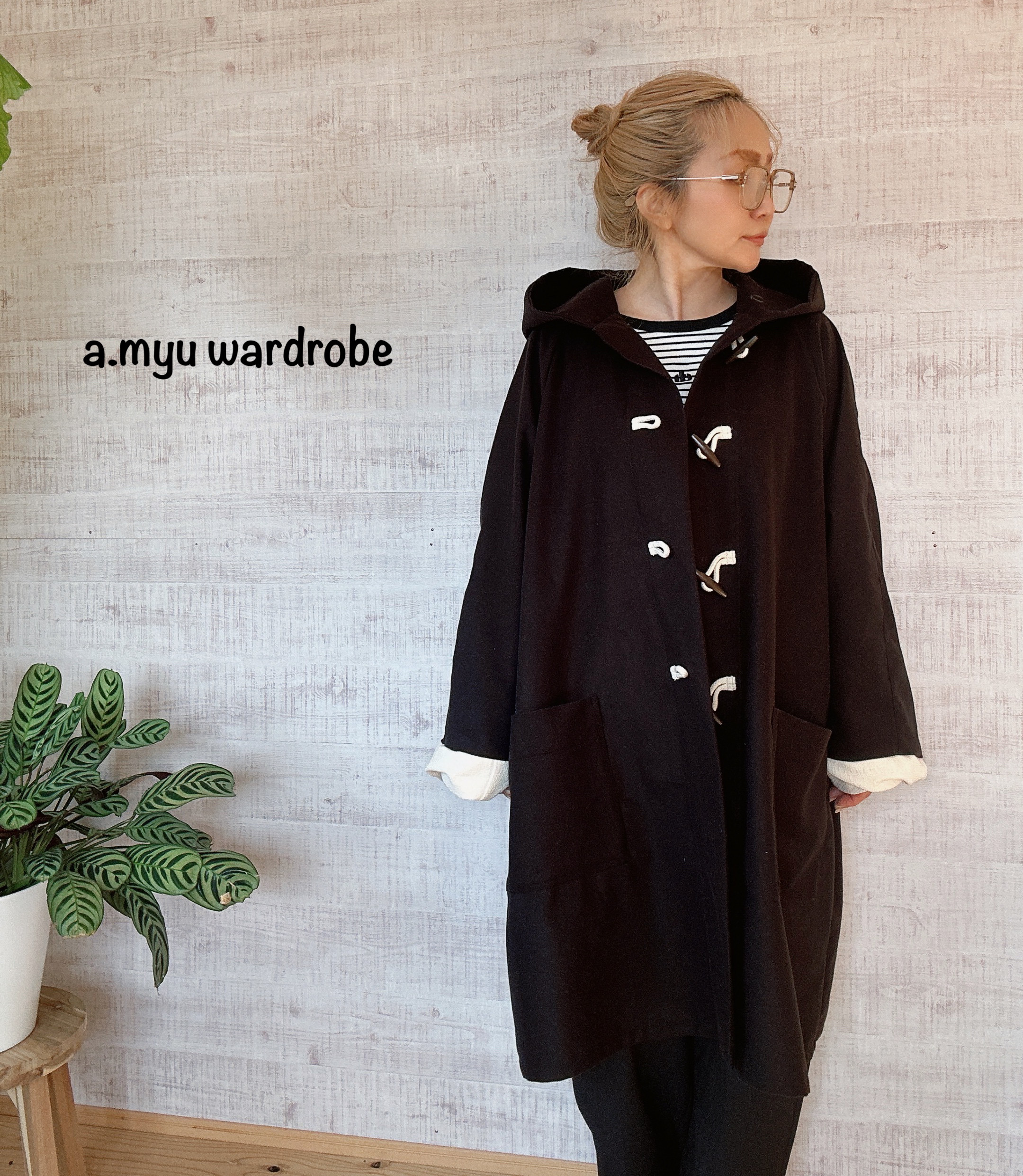 a.myu春　柔らか素材ダッフルコートオーバーサイズ　脇下ゆったりラグラン袖