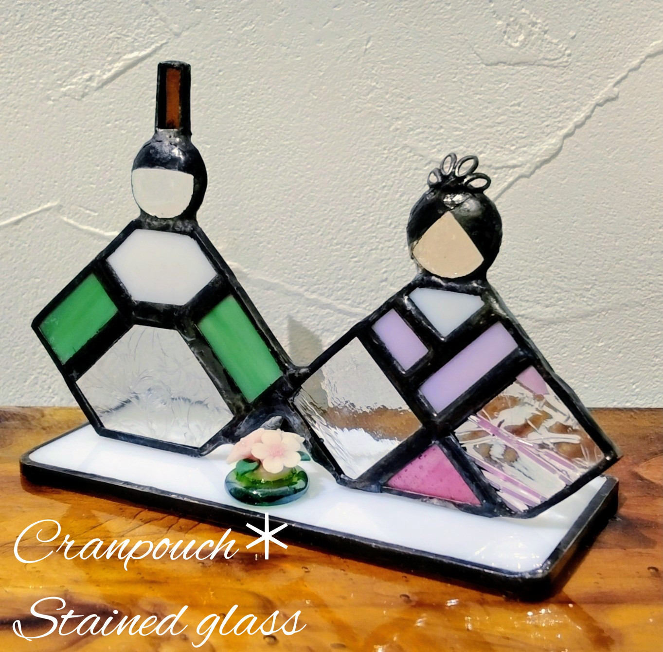 お雛様 C16-2 お花付【ステンドグラス】ガラス 桃の節句 おひなさま 雛祭り飾り ひな飾り 桜色