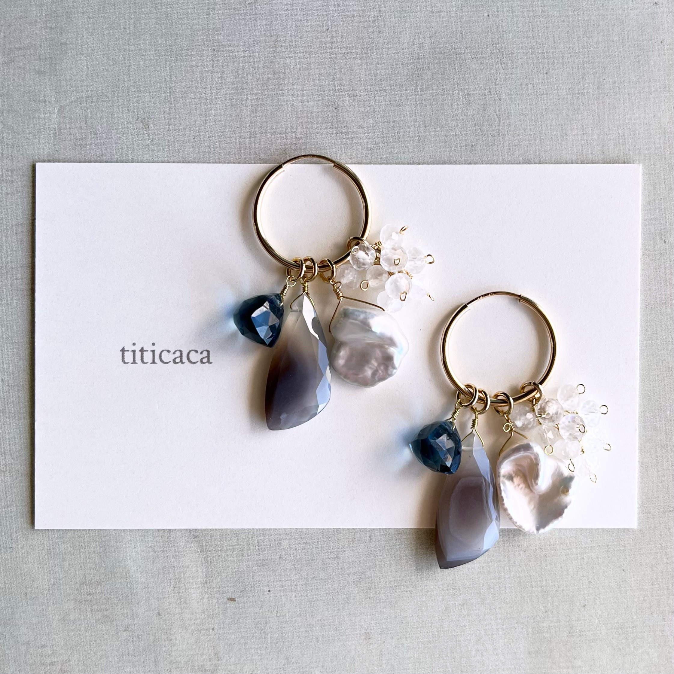 ボツワナアゲートと淡水パール、ロンドンブルークォーツの着せ替え【チャームセット】