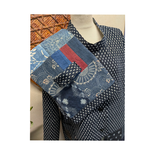 雪ん子と絣色々パッチワーク前開きコート(長襦袢の総裏付き)(絣色々