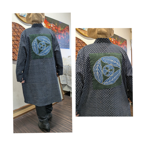 雪ん子と絣色々パッチワーク前開きコート(長襦袢の総裏付き)(絣色々