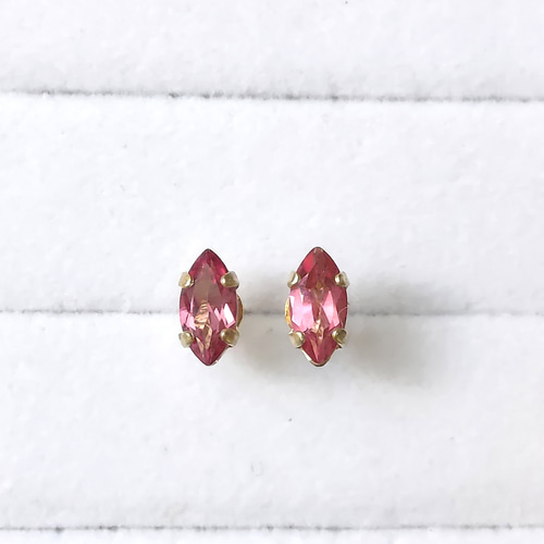 SATTO ピンク✖️レッド4本 8×4mm❤️宝石質ピンクトパーAAA❤️マーキスファセットカットピアス