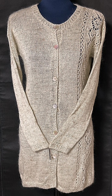 手編み　自染め　モヘア透かし編みロングカーディガン