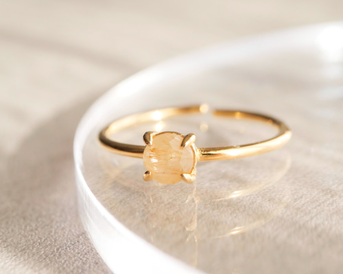 ルチルクォーツの一粒リング 指輪 ルチルクオーツ シルバー925 18KGP