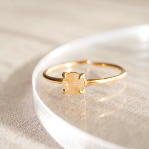 ルチルクォーツの一粒リング 指輪 ルチルクオーツ シルバー925 18KGP