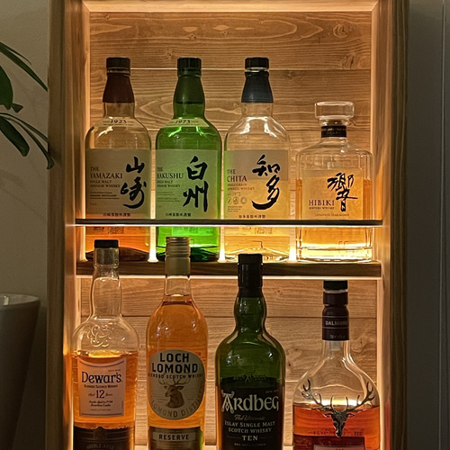 ウイスキーラック LEDライト付き ウイスキー棚 ウッドラック ホーム