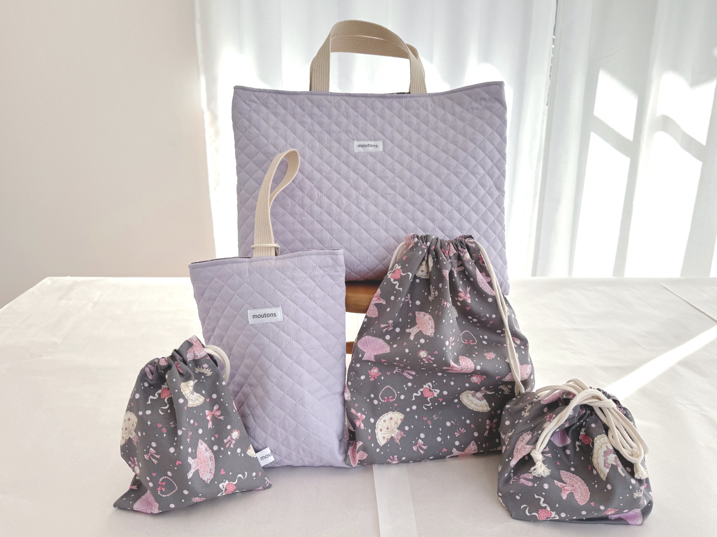 入園入学セット　5点　パープルキルティング×バレエ柄　送料無料