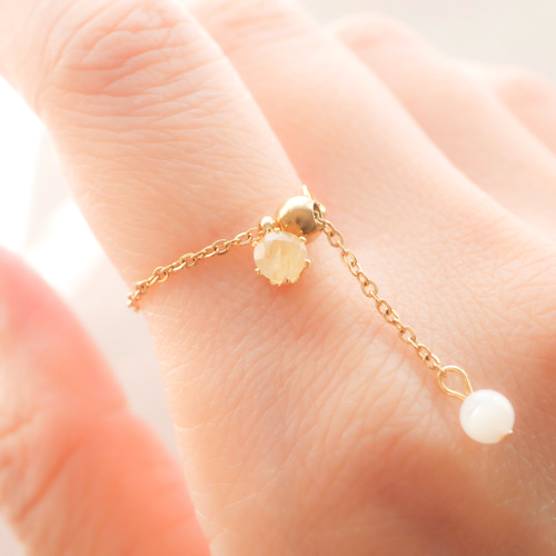 ルチルクォーツ チェーンリング フリーサイズ 天然石 指輪 マザー