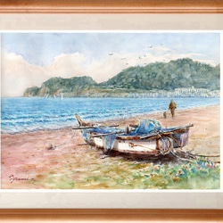 水彩画原画 鎌倉の海・夕焼け ＃547 絵画 syoumei 通販 14839433