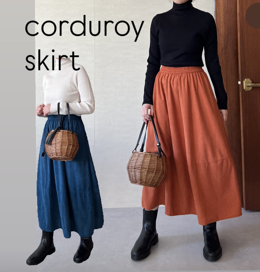 【新作】スムースコーデュロイのAラインスカート 【コーデュロイsk】