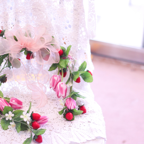 『 バレリーナ 』 限定1点❗️ チューリップのおおきなリース 新作】いちごとチューリップの韓国風バレリーナブーケ ブーケ Bouquet