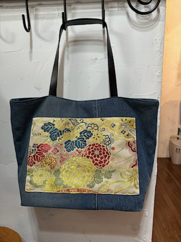 でかバッグ　デニム×和菊