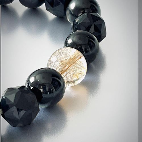 限定一本 天然石ブレスレット《ハイパーシーン＆モリオン＆ルチル