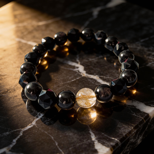 限定一本 天然石ブレスレット《ハイパーシーン＆モリオン＆ルチル