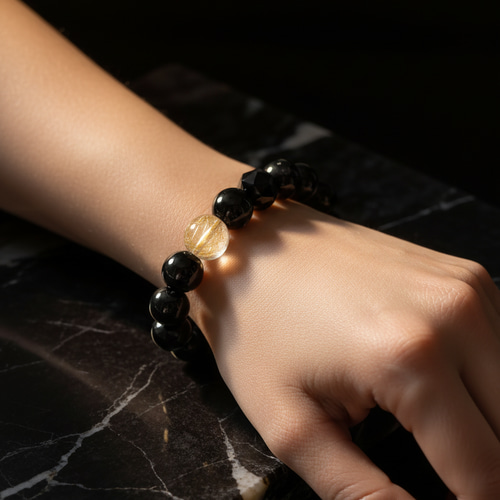 ハイパーシーツ10mmブレスレット 限定一本 天然石ブレスレット《ハイパーシーン＆モリオン＆ルチル