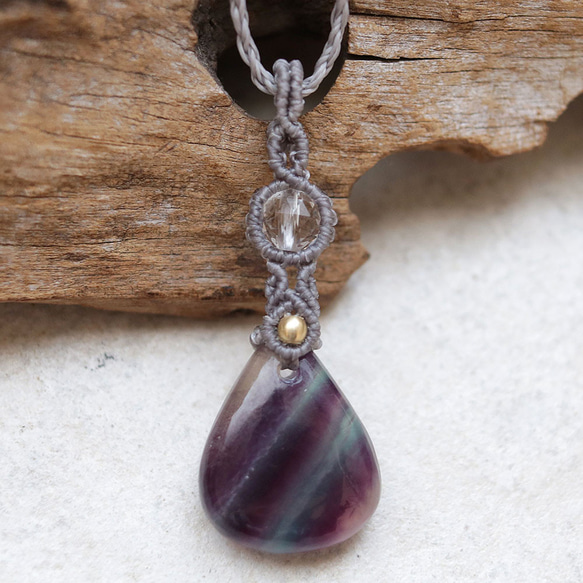 フローライトマクラメネックレスmac445天然石エスニックアジアンエキゾチック金属アレルギーフリーのアクセサリー 2枚目の画像