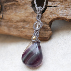 フローライトマクラメネックレスmac445天然石エスニックアジアンエキゾチック金属アレルギーフリーのアクセサリー 4枚目の画像