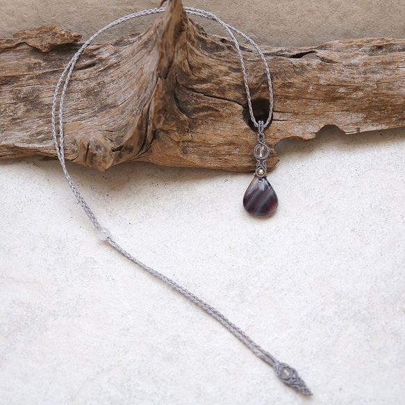 フローライトマクラメネックレスmac445天然石エスニックアジアンエキゾチック金属アレルギーフリーのアクセサリー 5枚目の画像