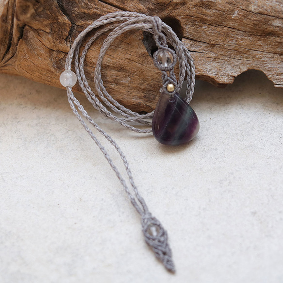 フローライトマクラメネックレスmac445天然石エスニックアジアンエキゾチック金属アレルギーフリーのアクセサリー 9枚目の画像