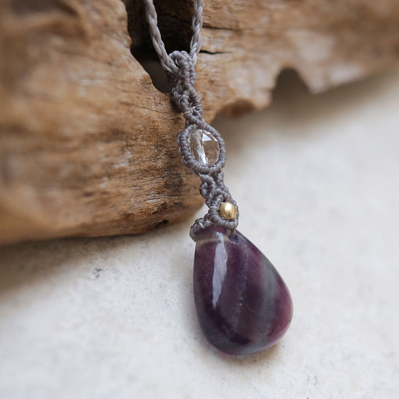 フローライトマクラメネックレスmac445天然石エスニックアジアンエキゾチック金属アレルギーフリーのアクセサリー 3枚目の画像