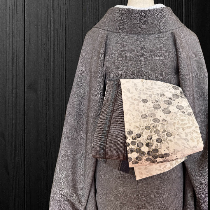 *着物反物*　小紋万寿菊と大島紬　大人の兵児帯　465cm