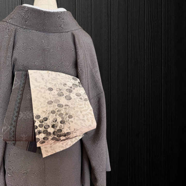 *着物反物*　小紋万寿菊と大島紬　大人の兵児帯　465cm