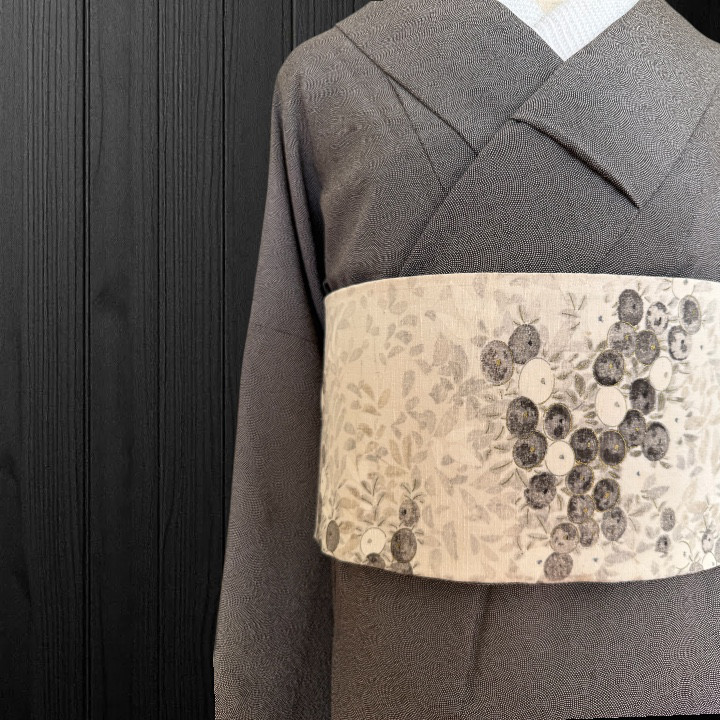 *着物反物*　小紋万寿菊と大島紬　大人の兵児帯　465cm